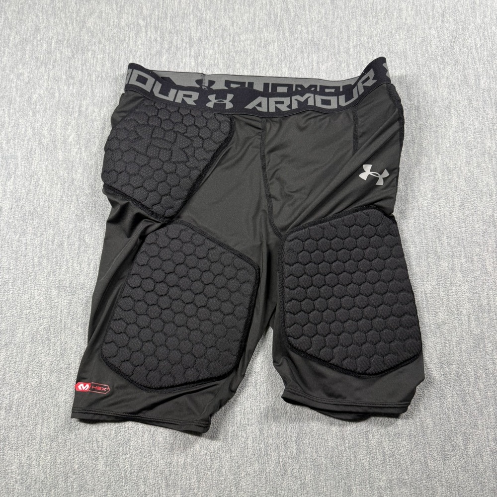 Under Armour Shorts Men XL Black HeatGear Hex Padded Football Compression Girdle